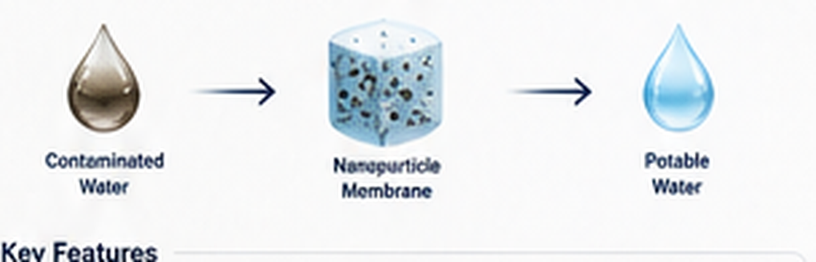 Water filtration process from contaminated water through nanoparticle membrane to potable water
